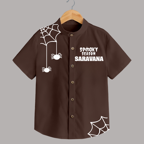 Spooky Season Spider Web Print Kids Shirt - CHOCOLATE BROWN - 0 - 6 Months Old (Chest 23")