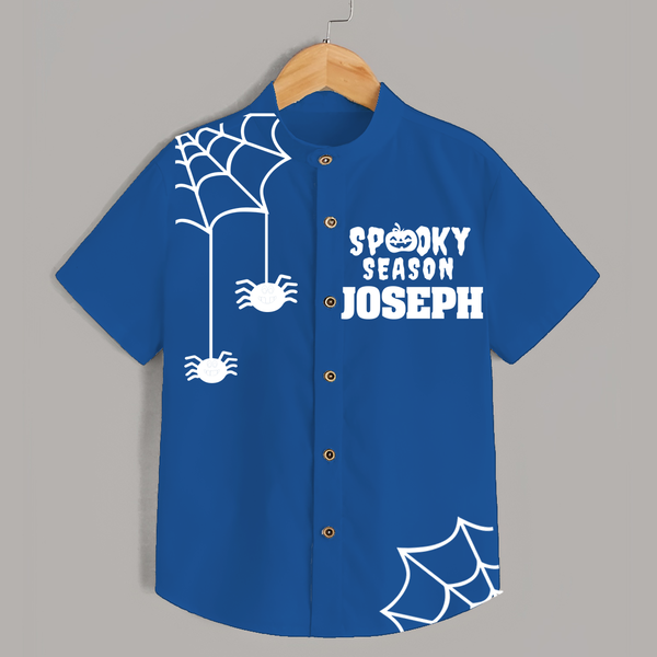 Spooky Season Shirt | Personalized Kids Named Shirt for Halloween - COBALT BLUE - 0 - 6 Months Old (Chest 23")