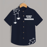 Spooky Season Spider Web Print Kids Shirt - NAVY BLUE - 0 - 6 Months Old (Chest 23")