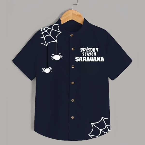 Spooky Season Spider Web Print Kids Shirt - NAVY BLUE - 0 - 6 Months Old (Chest 23")