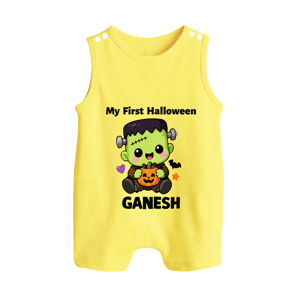My First Little Frankenstein First Halloween Romper Suit  - PASTEL YELLOW - New Born (Chest 18")