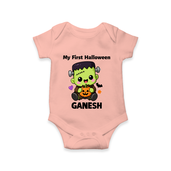 My First Little Frankenstein First Halloween Romper - PEACH - New Born (Chest 14")