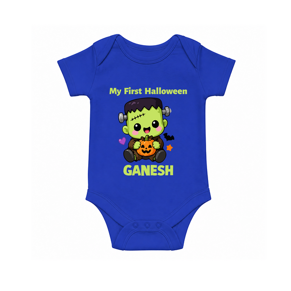 My First Little Frankenstein First Halloween Romper - COBALT BLUE - New Born (Chest 14")