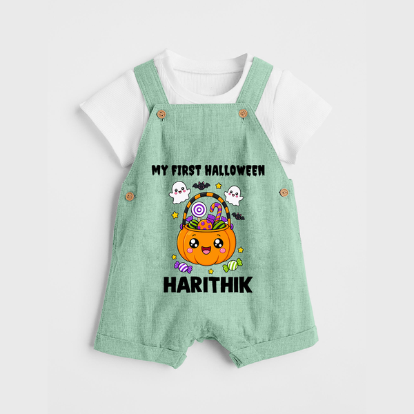 My first Sweet Pumpkin Treat Halloween Dungaree - MINT GREEN - 0 - 5 Months Old (Chest 18")