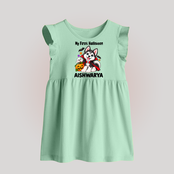 My First Vampire Pup First Halloween Baby Frock  - MINT GREEN - 0 - 3 Months Old (Chest 17")