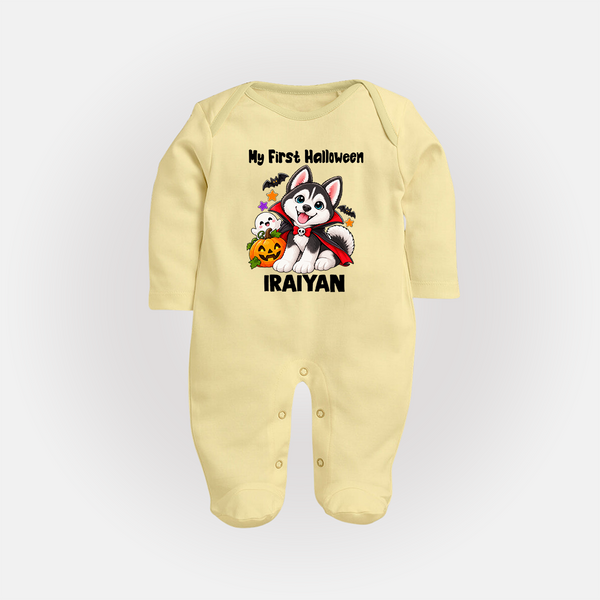 My First Vampire Pup First Halloween Full Body Suit - PASTEL YELLOW - New Born (Chest 7.5")
