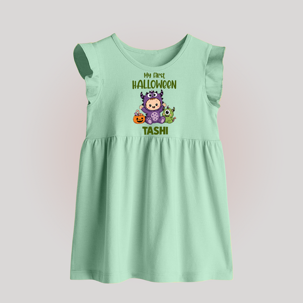 My First Cute Monster First Halloween Baby Frock  - MINT GREEN - 0 - 3 Months Old (Chest 17")