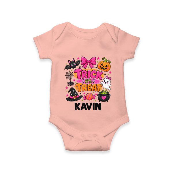  Trick or Treat Halloween Romper - PEACH - New Born (Chest 14")