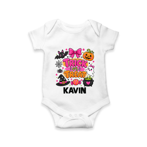  Trick or Treat Halloween Romper - WHITE - New Born (Chest 14")