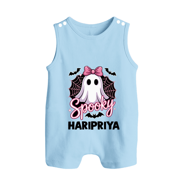  Spooky Ghost Bow Halloween Romper Suit  - BABY BLUE - New Born (Chest 18")