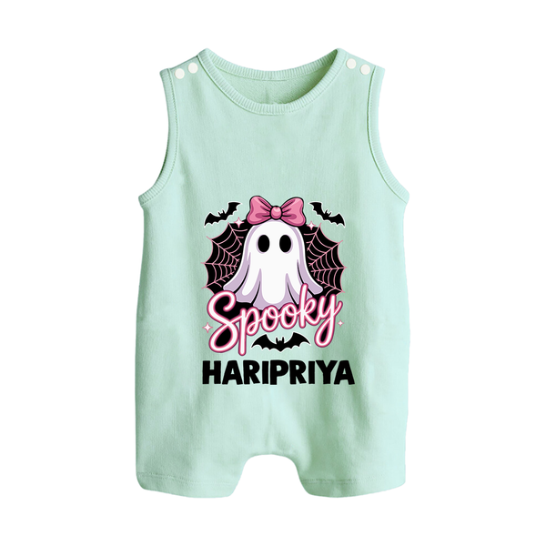  Spooky Ghost Bow Halloween Romper Suit  - MINT GREEN - New Born (Chest 18")