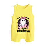  Spooky Ghost Bow Halloween Romper Suit  - PASTEL YELLOW - New Born (Chest 18")