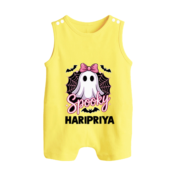  Spooky Ghost Bow Halloween Romper Suit  - PASTEL YELLOW - New Born (Chest 18")
