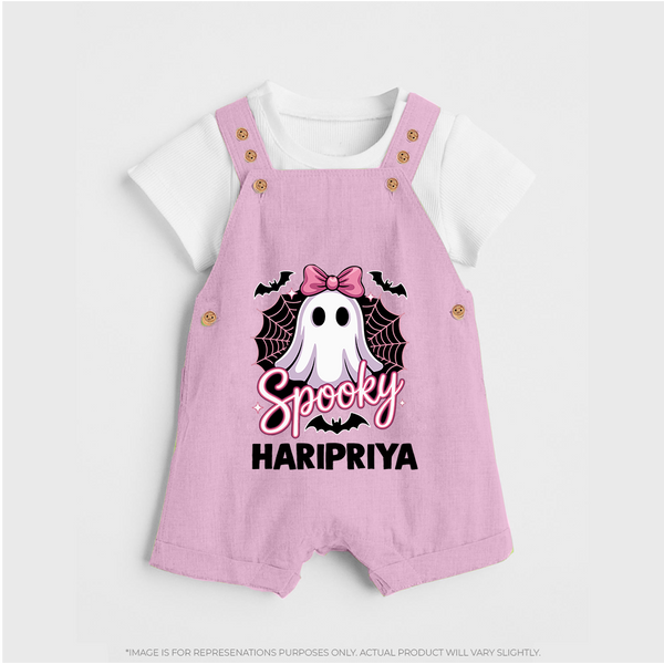  Spooky Ghost Bow Halloween Dungaree - BABY PINK - 0 - 5 Months Old (Chest 18")