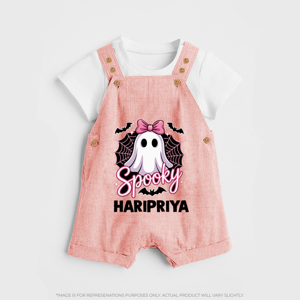  Spooky Ghost Bow Halloween Dungaree - PEACH - 0 - 5 Months Old (Chest 18")