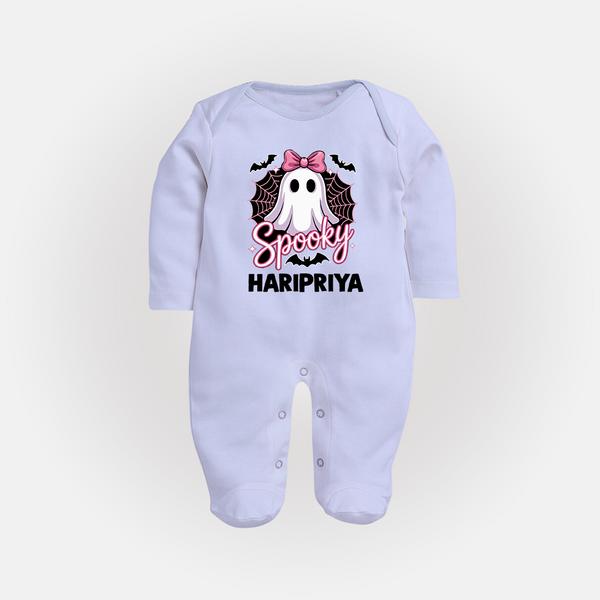  Spooky Ghost Bow Halloween Full Body Suit - BABY BLUE - New Born (Chest 7.5")