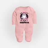  Spooky Ghost Bow Halloween Full Body Suit - BABY PINK - New Born (Chest 7.5")