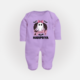  Spooky Ghost Bow Halloween Full Body Suit - LILAC - New Born (Chest 7.5")