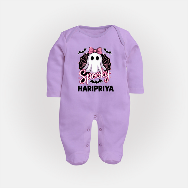  Spooky Ghost Bow Halloween Full Body Suit - LILAC - New Born (Chest 7.5")