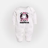  Spooky Ghost Bow Halloween Full Body Suit - WHITE - New Born (Chest 7.5")