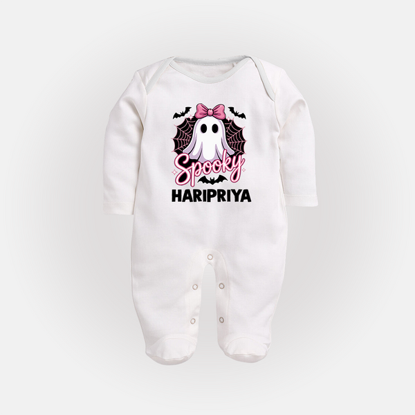  Spooky Ghost Bow Halloween Full Body Suit - WHITE - New Born (Chest 7.5")