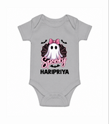  Spooky Ghost Bow Halloween Romper - GREY - New Born (Chest 14")