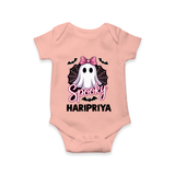  Spooky Ghost Bow Halloween Romper - PEACH - New Born (Chest 14")