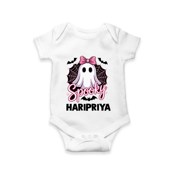  Spooky Ghost Bow Halloween Romper - WHITE - New Born (Chest 14")