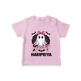  Spooky Ghost Bow Halloween T Shirt - BABY PINK - 0-5 Months Old (Chest 17")