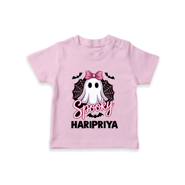  Spooky Ghost Bow Halloween T Shirt - BABY PINK - 0-5 Months Old (Chest 17")