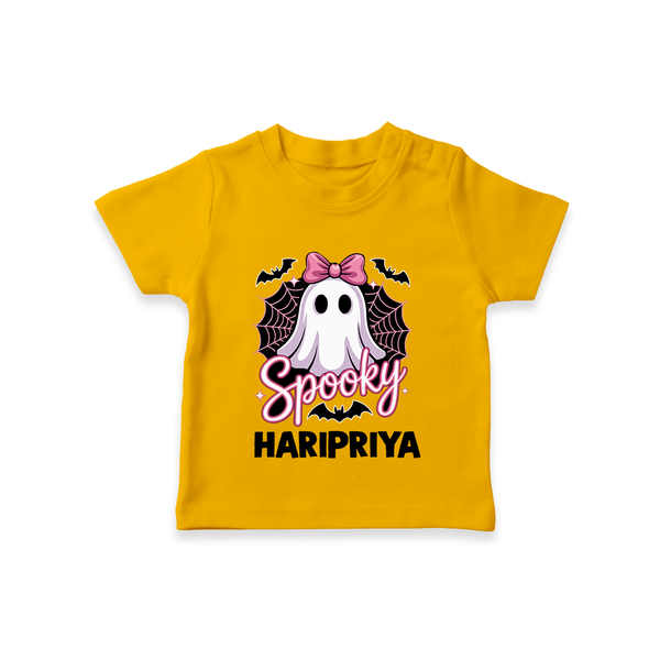  Spooky Ghost Bow Halloween T Shirt - CHROME YELLOW - 0-5 Months Old (Chest 17")
