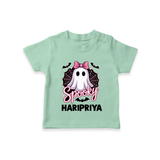  Spooky Ghost Bow Halloween T Shirt - MINT GREEN - 0-5 Months Old (Chest 17")