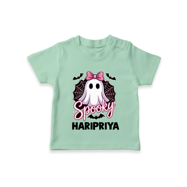  Spooky Ghost Bow Halloween T Shirt - MINT GREEN - 0-5 Months Old (Chest 17")