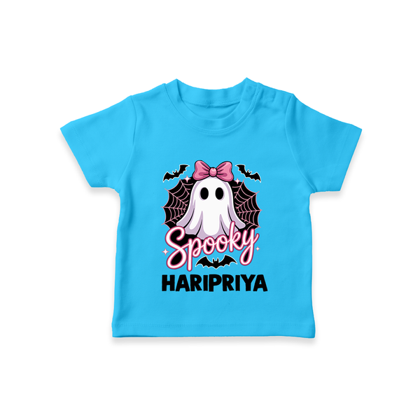  Spooky Ghost Bow Halloween T Shirt - SKY BLUE - 0-5 Months Old (Chest 17")