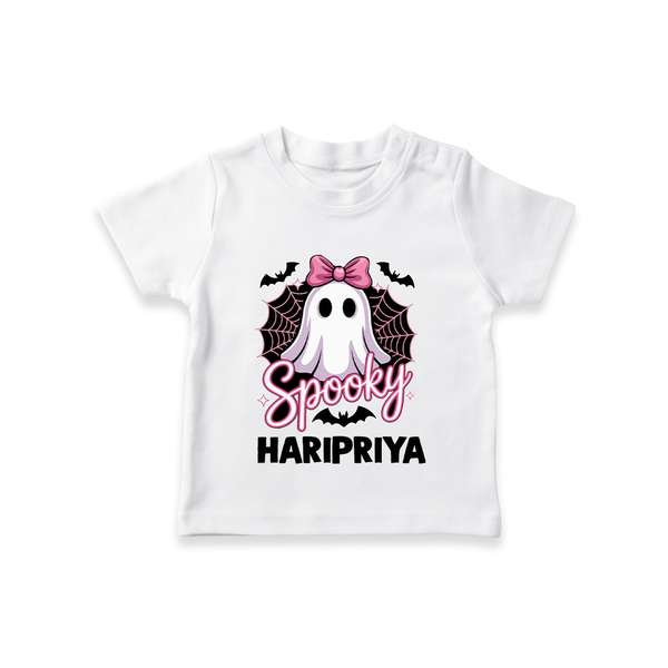  Spooky Ghost Bow Halloween T Shirt - WHITE - 0-5 Months Old (Chest 17")