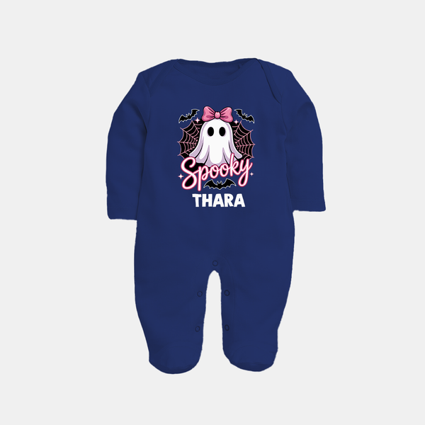  Spooky Ghost Bow Halloween Full Body Suit - NAVY BLUE - New Born (Chest 7.5")