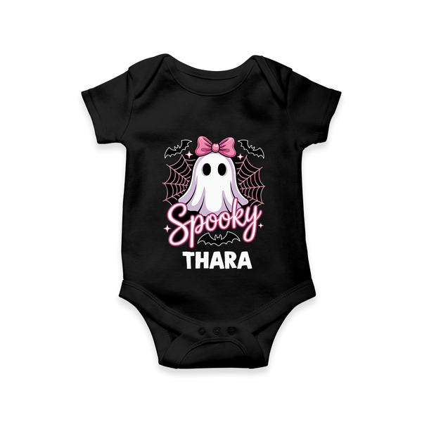  Spooky Ghost Bow Halloween Romper - BLACK - New Born (Chest 14")