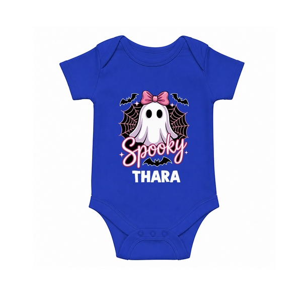  Spooky Ghost Bow Halloween Romper - COBALT BLUE - New Born (Chest 14")