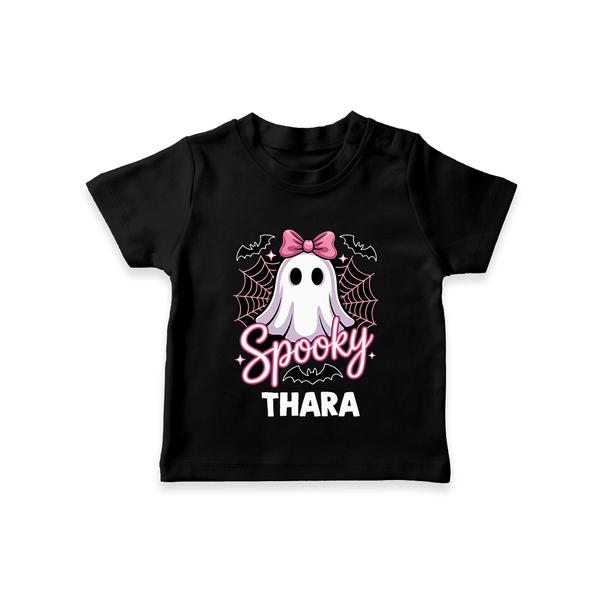  Spooky Ghost Bow Halloween T Shirt - BLACK - 0-5 Months Old (Chest 17")