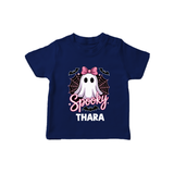  Spooky Ghost Bow Halloween T Shirt - NAVY BLUE - 0-5 Months Old (Chest 17")