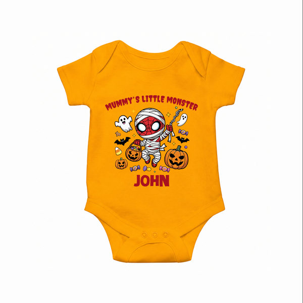 Mummy’s Little Monster Halloween Romper - CHROME YELLOW - New Born (Chest 14")