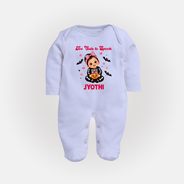  Too Cute to Spook Halloween Full Body Suit - BABY BLUE - New Born (Chest 7.5")