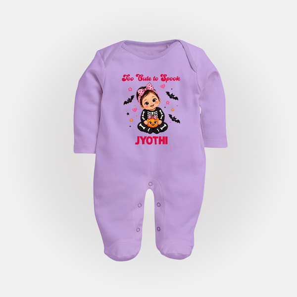  Too Cute to Spook Halloween Full Body Suit - LILAC - New Born (Chest 7.5")