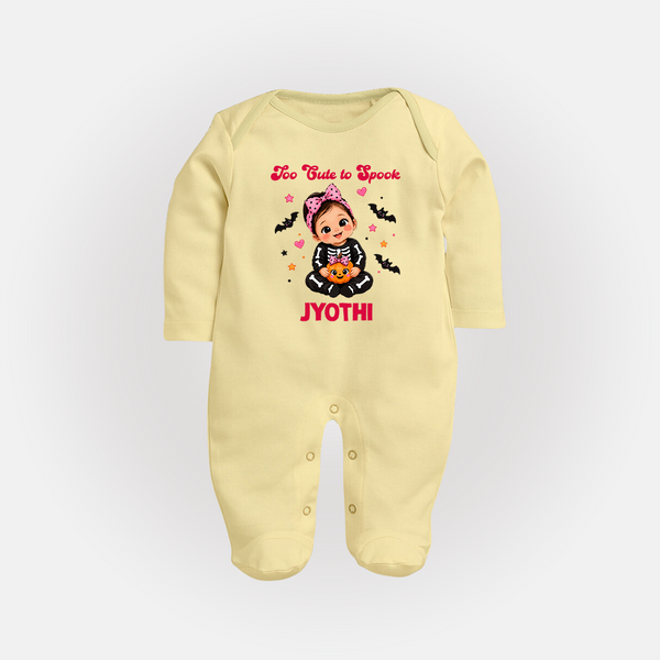 Too Cute to Spook Halloween Full Body Suit - PASTEL YELLOW - New Born (Chest 7.5")