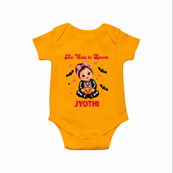  Too Cute to Spook Halloween Romper - CHROME YELLOW - New Born (Chest 14")