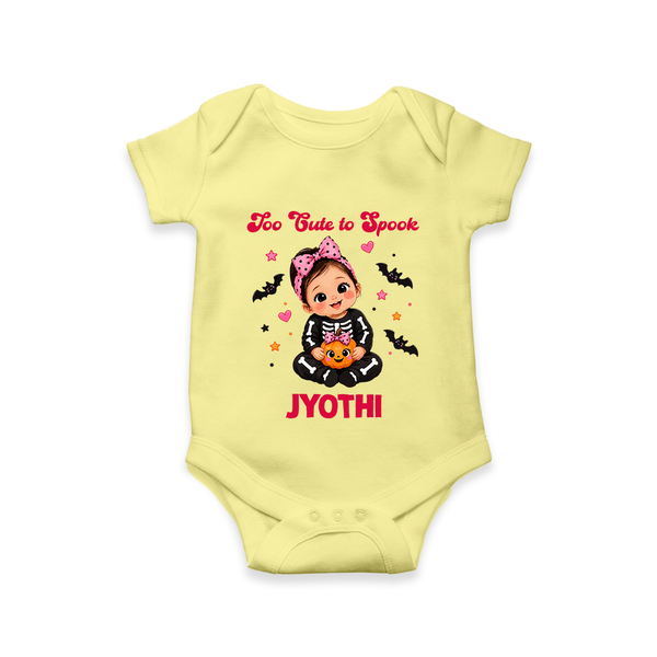  Too Cute to Spook Halloween Romper - PASTEL YELLOW - New Born (Chest 14")