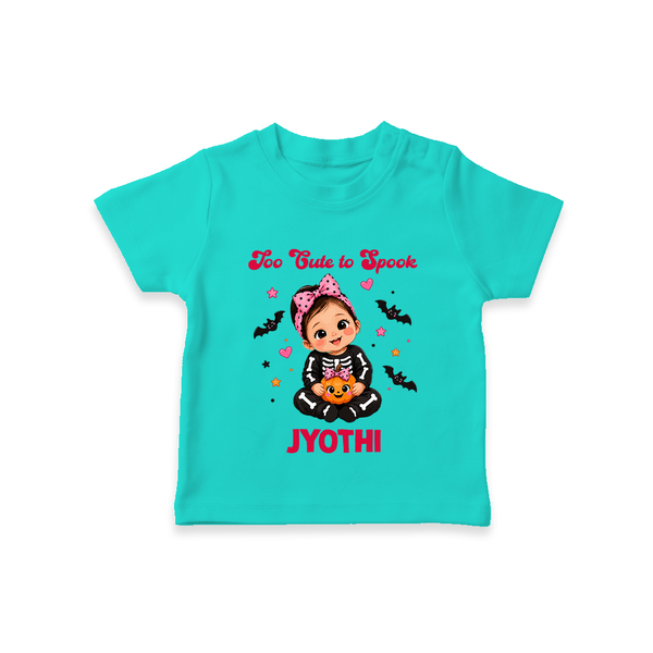  Too Cute to Spook Halloween T Shirt - TEAL - 0-5 Months Old (Chest 17")