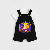 "Step into vibrant hues with our "Jai Anjaneya" Customised Dungaree set for Kids - BLACK - 0 - 3 Months Old (Chest 17")