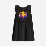 "Step into vibrant hues with our "Jai Anjaneya" Customised Girls Frock - BLACK - 0 - 6 Months Old (Chest 18")