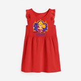 "Step into vibrant hues with our "Jai Anjaneya" Customised Girls Frock - RED - 0 - 6 Months Old (Chest 18")